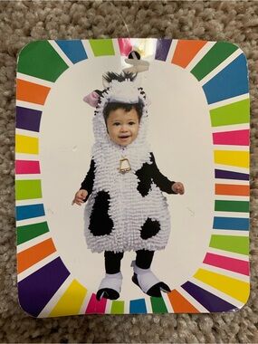 GOING WILD Baby Halloween Cow Costume 3-6 Months Full Zip Hooded Black White New